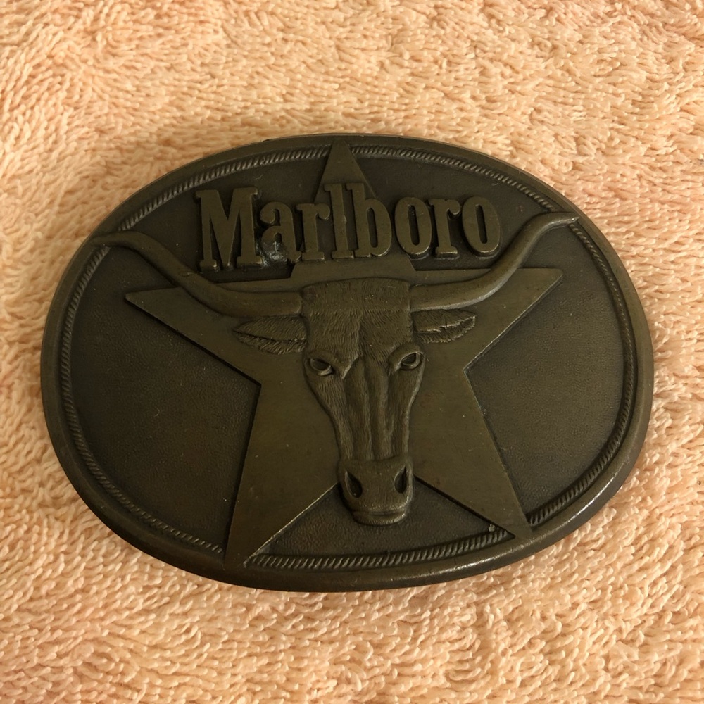 Vintage 1987 Marlboro Solid Brass Longhorn Belt Buckle